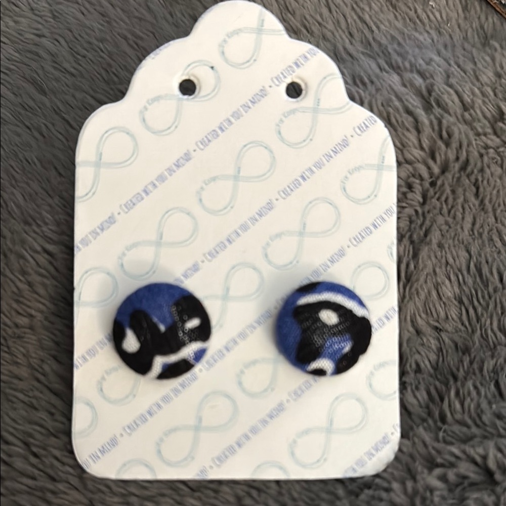 Blue, Black and White Button Earrings